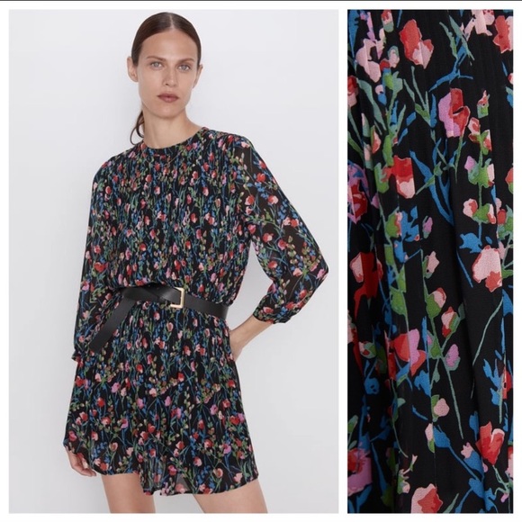 Zara Dresses | Zara Floral Pleated 